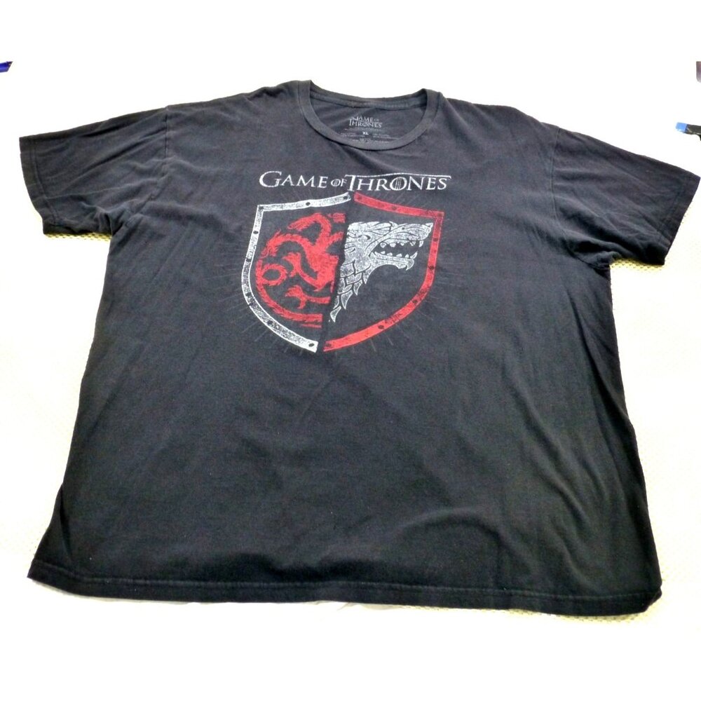Game‎ Of Thrones Graphic T-Shirt XL Black House Targaryen & Stark Cotton Casual